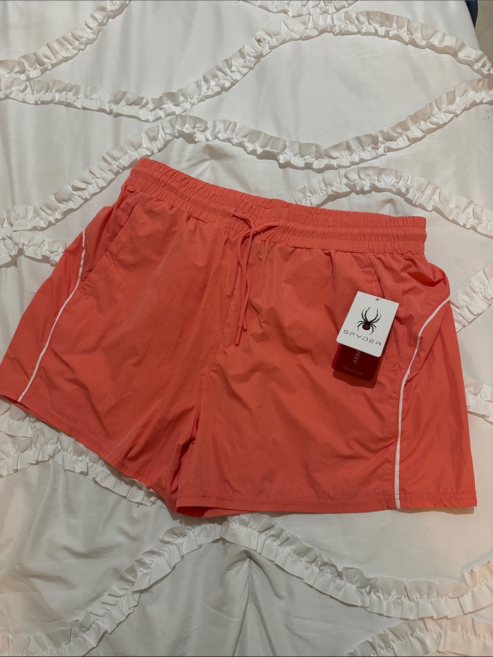 Spyder Coral Athletic Drawstring Shorts with White Piping